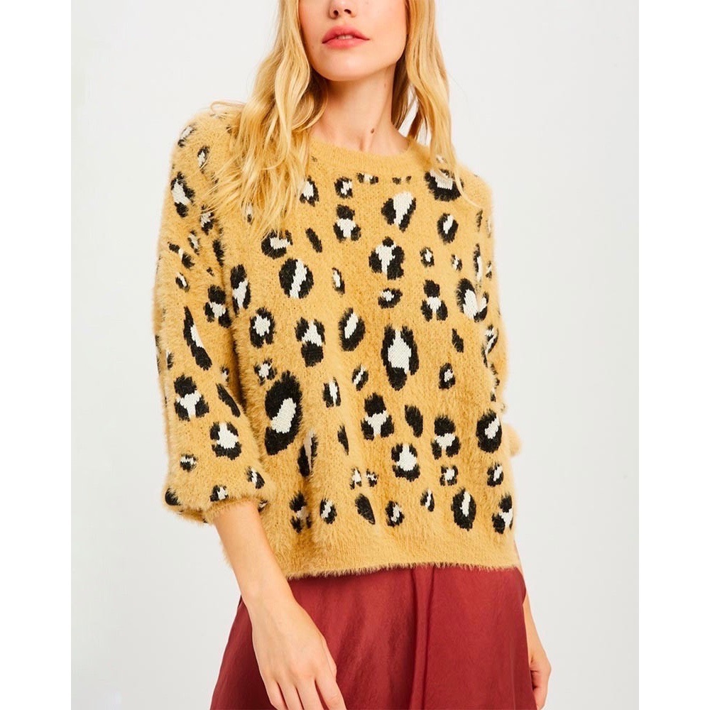 Textured Animal Print Leopard Print Pullover Sweater
